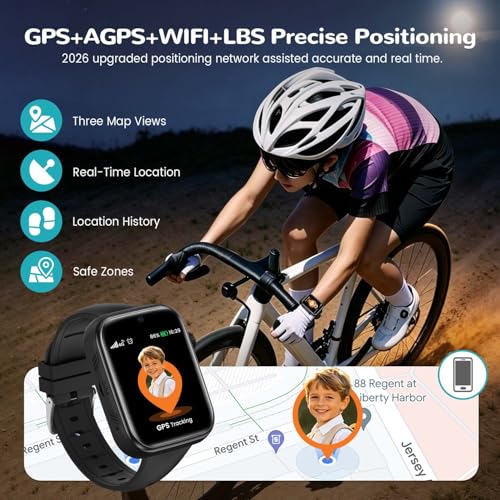 SWGOTA Reloj Inteligente Niño, Smartwatch Niños con 4G Videollamada/GPS, Chat de Voz/Modo Escuela/Whatsapp/WiFi/SMS/SOS/Podómetro/5 Modos Deportivos, IP68 Impermeable Regalo para Niñas Niños, Negro