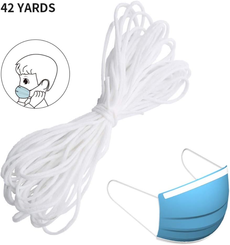 Bosixty Stretch Ear Tie Rope Handmade DIY String - Elastic Mask Strap White Earloop Cord - for Knit Sewing Crafts Earloop, Bedspread, Cuff for Mask Sewing