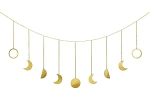 Mkono Moon Phase Garland with Chains Boho Gold Shining Phase Wall Hanging Ornaments Moon Hang Art Room Decor for Wedding Home