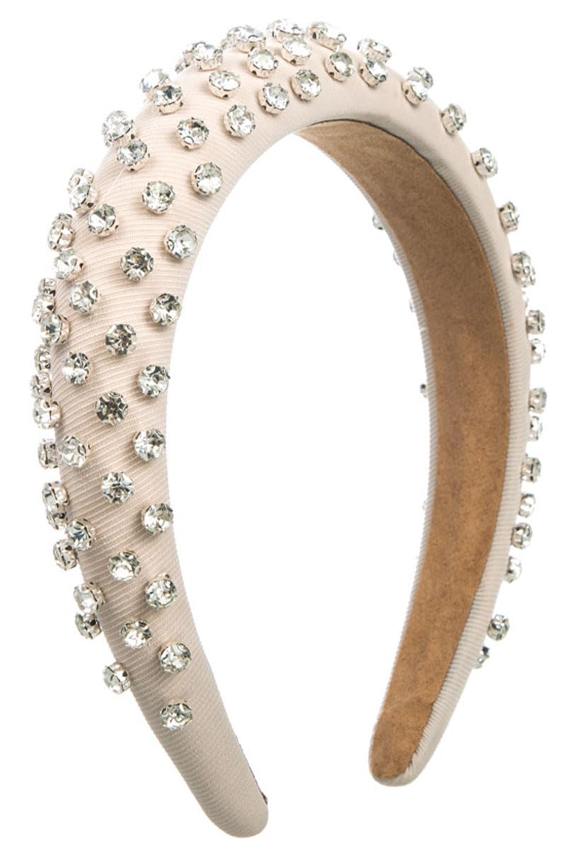 scicent Bride Headband White Head Band Embellished Crystal Rhinestone Hairbands Wide Padded Head Band Hair Accessories for Girls Holiday Party Gifts - 25911