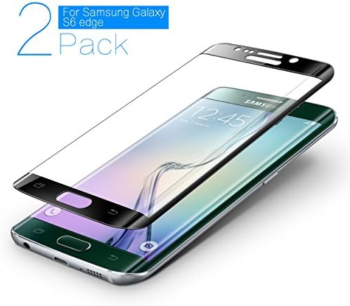 Galaxy S6 Edge Screen Protector Glass, (2-Pack) JACNITAD Galaxy S6 Edge Tempered Glass Screen Protector Full Coverage Protection High Definition 3D Curved Film for Samsung Galaxy S6 Edge (Black)