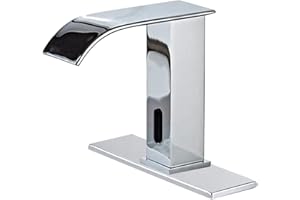 YCCUZA Dual Powered Automatic Touchless Bathroom Faucet Sensor Waterfall Chrome Bathroom Sink Faucet Electronic Motion Sensor Activated Hands-Free Vanity