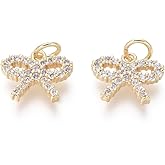 Clotiry 10Pcs 10.5x12.5mm Metal Bowtie Charms with Small Jump Ring Cubic Zirconia Bowknot Brass Charms for Jewelry Making Necklace Bracelet