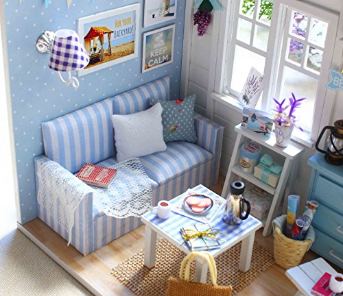 Cuteroom DIY Holz Puppenhaus Handmade Miniatur Kit - LED Wohnzimmer Modell & alle Möbel – Bild 4