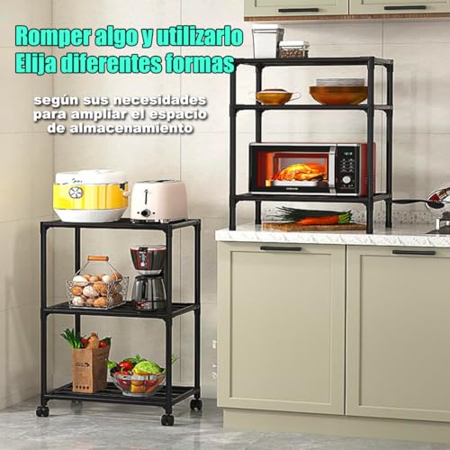 Estante de metal de 6 niveles con ruedas, fácil de montar, puede almacenar microondas, utensilios de cocina, aperitivos, adecuado para el cuarto de baño, oficina y cocina estante de almacenamiento