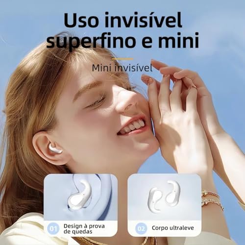 Fones de Ouvido Bluetooth para Dormir de Lado, Sem Fio, Leves e Discretos, para Relaxamento Noturno, Meditação e Podcast (branco)
