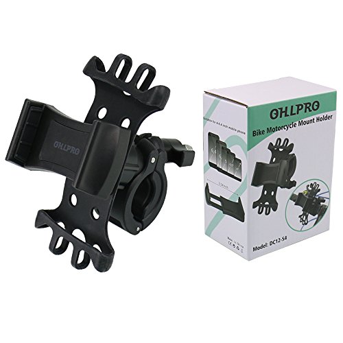 OHLPRO Bike Phone Mount,Bicycle Cell Phone Holder Universal Motorcycle Handlebar Rack with 360° Rotation Adjustable Anti Shake Silicone Bands Cycling for iPhone Samsung All 4.0"-6.0" Phones Black