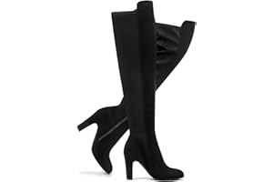 SelenePair Women's Over The Knee Boots Stretch Thigh High Block Mid Heel Boot Fashion Side Zip Winter Boots