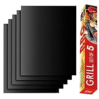 RENOOK Grill Mat - Set of 5 Heavy Duty BBQ Grill Mats -100% Non Stick, Reusable, and Easy to Clean Barbecue Grilling Accessories - Extended Warranty-15.75 x 13-Inch, Black