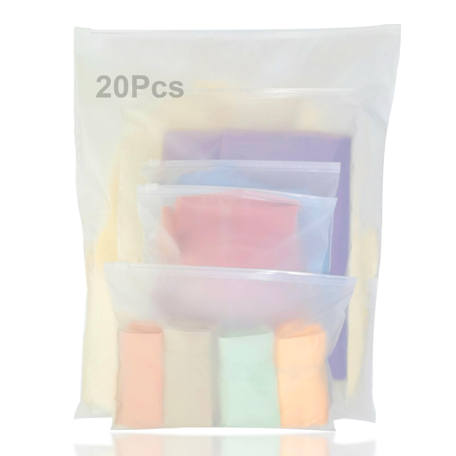 ORACHA 20pcs Zip Lock Bags- Reusable Space Saving Hospital Bag Maternity Essentials- Frosted Waterproof Travel Bags Organiser- Plastic Resealable Clothes Bags with Vents for Shoes, Toiletries- 5 Sizes