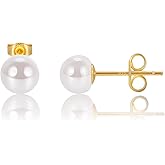 EAMTI Pearl Earrings for Women Trendy 18K Gold Plated Sterling Silver Freshwater Cultured Pearl Stud Earrings Hypoallergenic 5.5-9.5MM