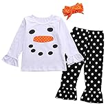 Little Girls Christmas Snowman Top and Polka Dot Ruffle Leggings Outfit