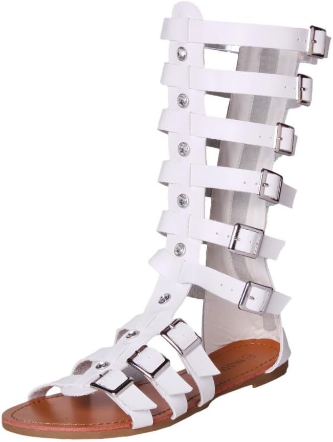 Wild Diva Lounge Womens Jade-01 Faux Leather Rhinestone Gladiator Sandal