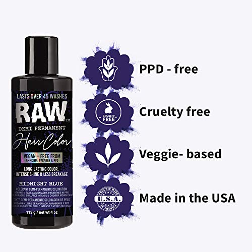 RAW Midnight Blue DemiPermanent Hair Color, Vegan, Free from Ammonia