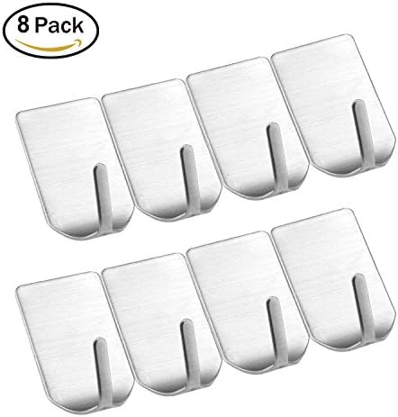 3M Self Adhesive Hook, HMTek Stainless Steel Wall Hooks Adhesive for Home Kitchen Coats Hats Keys Bags Contemporary Style, Brushed Finish, Pack of 8