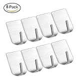 3M Self Adhesive Hook, HMTek Stainless Steel Wall Hooks Adhesive for Home Kitchen Coats Hats Keys Bags Contemporary Style, Brushed Finish, Pack of 8