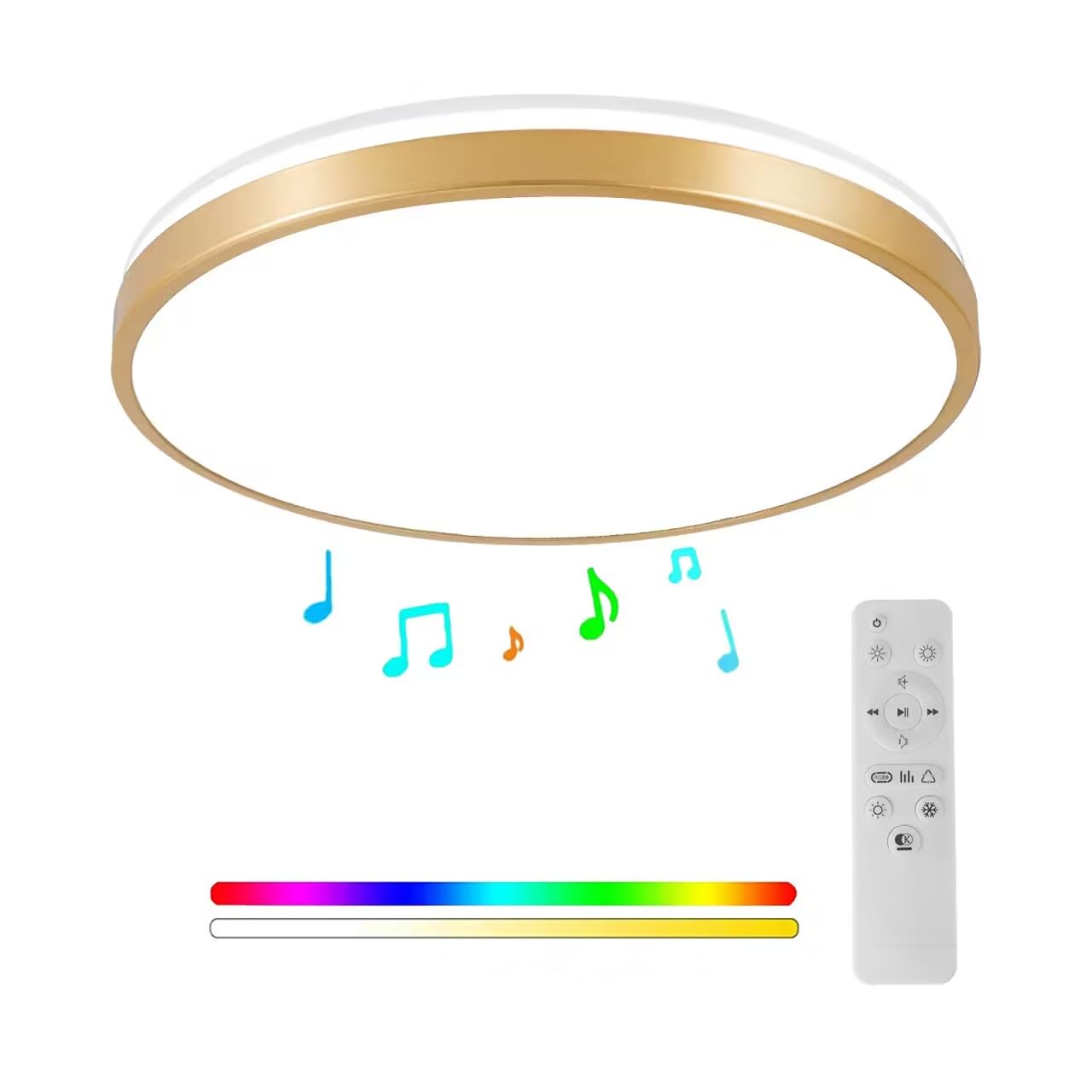 Horevo 12inch Bluetooth Ceiling Light with Remote Control, 24W Champagne Gold Ceiling Light, Dimmable and Colour Changing Light with Speaker Light Suitable for Kids Room Bedroom — image 1