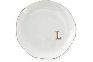 VINCOMIC Initials Ring Dish Jewery Tray with personalized L-Monogrammed Gifts Wedding Engagement for Women Friends sister,Ceramic White