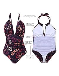 Joyaria Traje de baño de una sola pieza para dama con control de barriga, estilo retro vintage