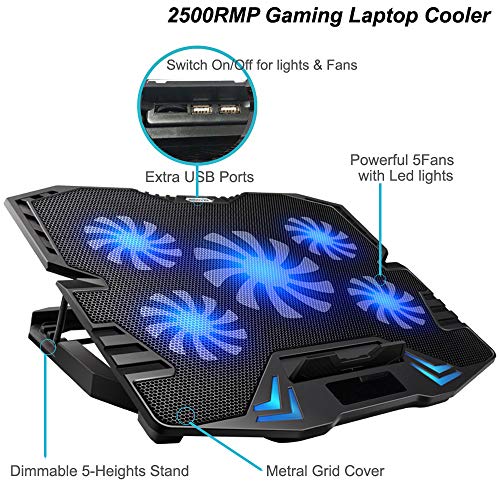 KEROLFFU Laptop Cooling Pad, Gaming 5Fans 15.6inch Laptop Cooler Stand