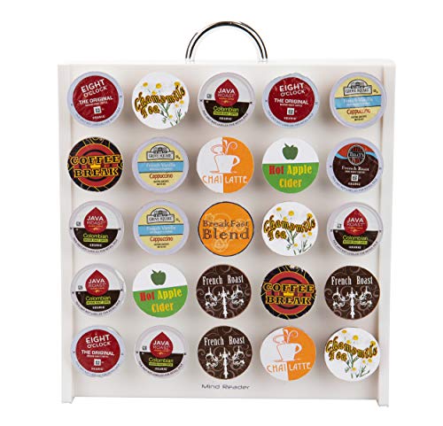 Mind Reader Organizador de parede de armazenamento, armário, unidade de bloqueio de café de porção única com alça, comporta 50 cápsulas, 13 cm C x 32 cm L x 36,8 cm A, branco