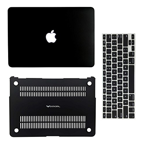 Enthopia MacBook Pro 13 Inch Case (Release 2016 2017 2018 Version – A1989 & A1706 & A1708) (with or Without Touch Bar), Plastic Hard Case & Keyboard Cover and Dust Plug – (Black) with Logo Cut
