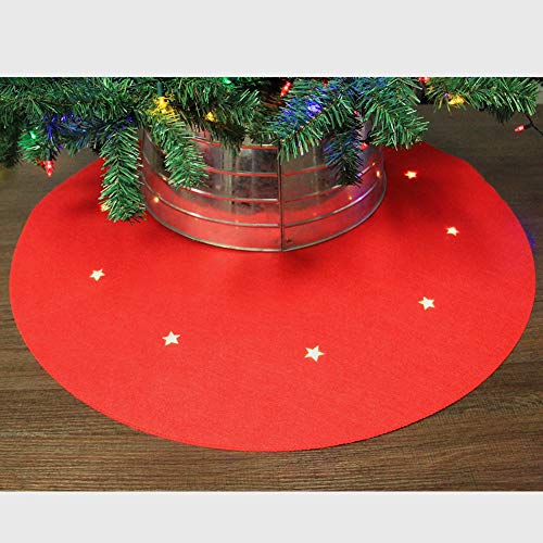 Juegoal Reversible Christmas Tree Stand Mat with 10 LED Star Lights Battery Operated, 8 Lighting Modes Christmas Tree Floor Protector, 40 Inches Light Up Xmas Tree Pad Holiday Party Decorations, Red