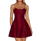 LAGSHIAN Women's Summer Satin Spaghetti Strap A-line Mini Dresses Bodycon Sleeveless Silky Night Out Short Dress