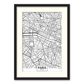 Black Paper Framed Canvas Wall Art for Living Room, Bedroom Black and White City Map Canvas Prints for Home Decoration Ready to Hanging - 23x31 inches
