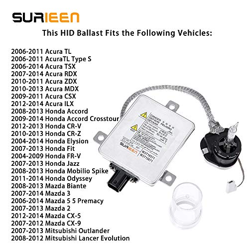 SURIEEN W3T19371 Xenon HID Headlight Ballast with Igniter and D2S Bulb Control Unit Assembly Module Replaces W3T15671 W3T13072 Fit for 2002-2005 Acura TL 2004-2005 Acura TSX 2004-2006 Mazda 3 & More