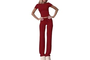 CANBEBIG Matching Sets Women Clothing Slim Fit Short Sleeve Crop Tops and Straight Leg Pants Sets Casual Tracksuits Outfits