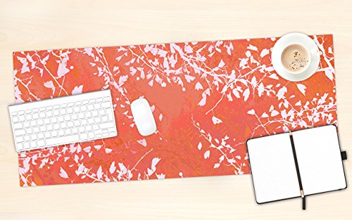 KESS InHouse Iris Lehnhardt "Twigs Silhouette Coral" Orange Office Desk Mat, Blotter, Pad, Mousepad, 13 x 26-Inches