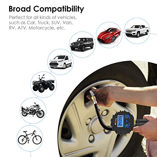 HiGoing Digital Tire Pressure Gauge, Tire Pressure Monitoring System (0-200Psi/0-14Bar) Air Chuck and Compressor Accessories, 12 in 1 Set Car Tire Chucks for Any Car, Truck, Motorcycle, RV and More