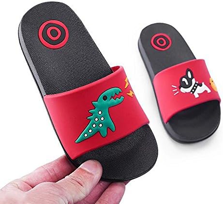 DKKK Sandals for Women, Junior Couple Casual House Indoor Sole Cute Animal Slippers for Summer Comfort Outdoor Bedroom Nonslip Shower Slipper for Bathroom Red Dinosaur and Dog Size 5-5.5