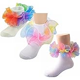 WBZOTSS Toddler Girls Socks with Rainbow Lace Ruffle Trim Cotton Baby Socks Frilly Dress Socks for Little Girls