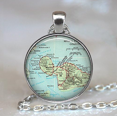 Maui Vintage map necklace, Maui map jewelry, Maui map pendant, Maui pendant, Maui necklace,