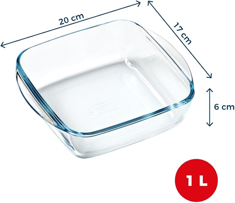 , ideal Airfryer, Plat à Four, Verre Borosilicate ultra Résistant, 20x17 cm, 1L, Cuisson Homogène, Compatible Air Fryer, Micro-ondes, Congélateur et Lave-Vaisselle