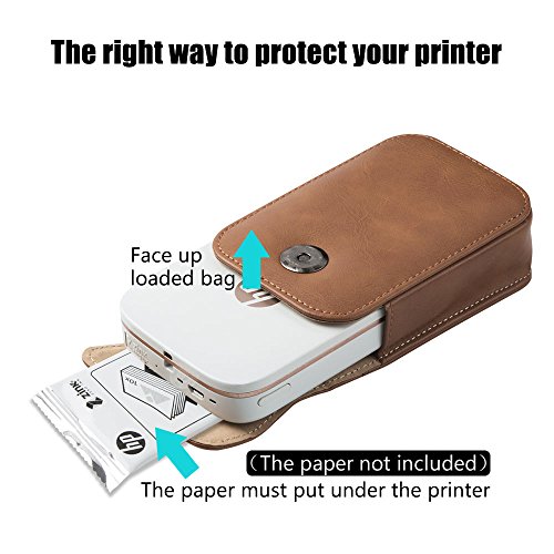 Portable Case for HP Sprocket Portable Photo Printer， PU Leather，Shockproof，a Keychain and a Rope for Carrying Your HP Sprocket Portable Photo Printer and Paper Bag,Brown - Thumbnail 2
