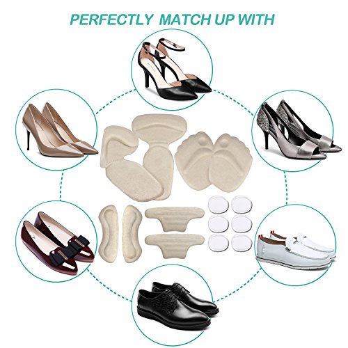Heel Grips, High Heel Pads, Heel Inserts, High Heel Forefoot Cushion, Blister Prevention High Heel Insoles, High Heel Liners, Anti Slip Heel Shoe Cushion Inserts, Heel Snugs for Women (14 pcs) (Beige)
