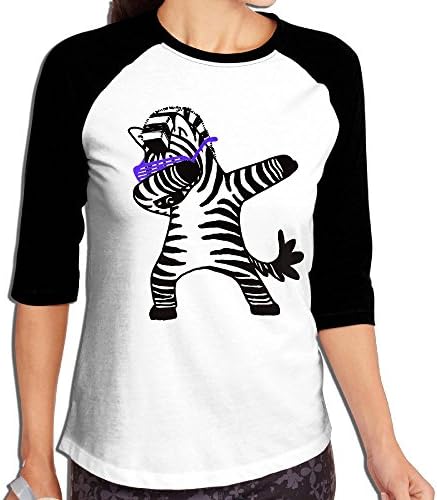 Meuey Vse Womens 3/4 Sleeve Raglan Dabbing Zebra Leisure Tshirt