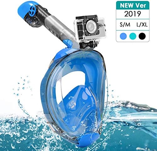 Snorkel Mask, Full Face Snorkeling Mask Easy Breathing Foldable Snorkeling Face Mask with 180° Panoramic View for Adults Kids, Anti-Fog Anti-Leak Diving Mask with Detachable Sports Camera Mount
