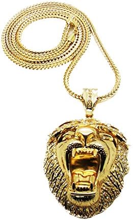 Lion Head Iced-out King Hip Hop Charm Pendant Gold.