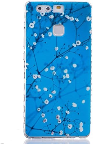 Case For Huawei P9,Ramidy Blue background of flowers Printing Soft Transparent TPU Gel Silicone Clear Bumper Protectiove Skin Case Cover For Huawei P9