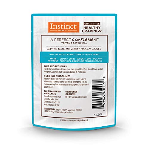 INSTINCT HEALTHY CRAVINGS GRAIN FREE REAL TUNA RECIPE NATURAL WET CAT FOOD TOPPER BY NATURE’S VARIETY, 3 OZ. POUCHES (CASE OF 24)