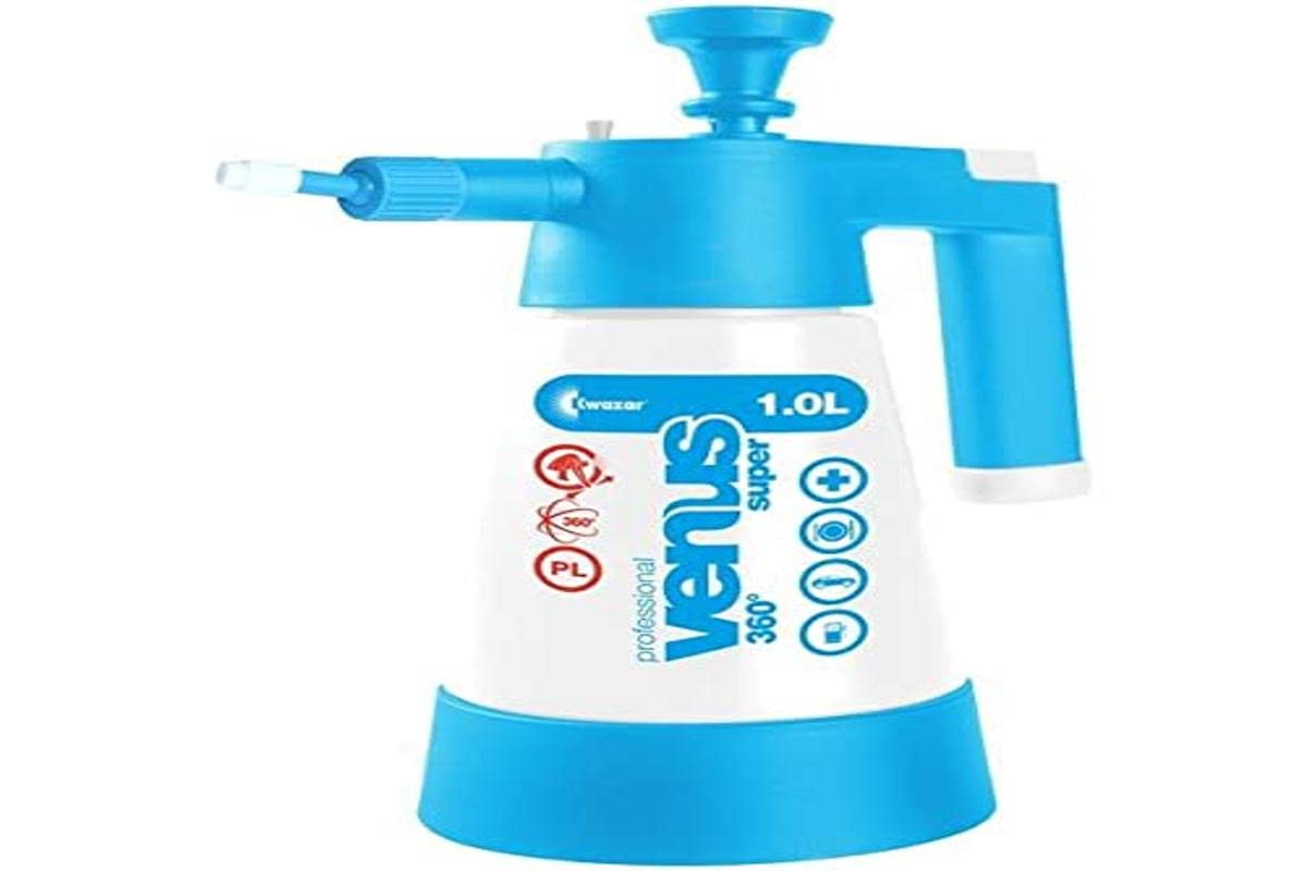 Kwazar Venus Super Pro Plus 360 Degrees 20010025 Viton Spray Pump 1 l Pressure Sprayer with Viton Seal for Professional Use with a White/Blue, 12.5 X 12.5 X 28.5 cm