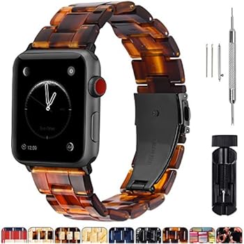 Fullmosa Compatible Apple Watch 38mm/40mm/42mm/44mm, Bright Resin Apple Watch Band for iWatch Band Series 5/4/3/2/1, Hermes, Nike+, Edition, Sport, Dark Amber (Smoky Grey Hardware) 38mm