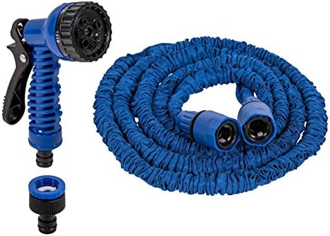 25 50 75 100 125 150 Ft Expanding Expandable Flexible Garden Water Hose Pipe w/ Spray Nozzle Gun (25FT/7.5M, Blue)