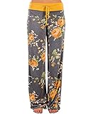 AceIce Women's Comfy Stretch Floral Print Lounge Pants Casual Drawstring Palazzo Pants Wide Leg Pajama Pants (Yellow, Tag 2XL= US 12)