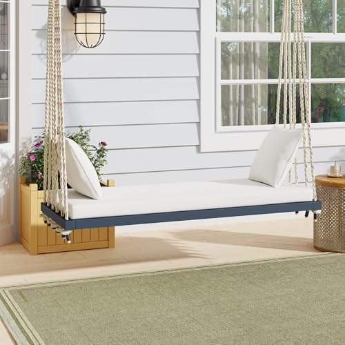 GDFStudio Ihana Patio Acacia Wood Porch Swing Bench, Wooden Hanging Chair Outdo…