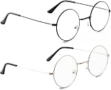 YICHENGTIANXIA Vintage Round Metal Glasses, 2 Pairs, Black & Silver view 1